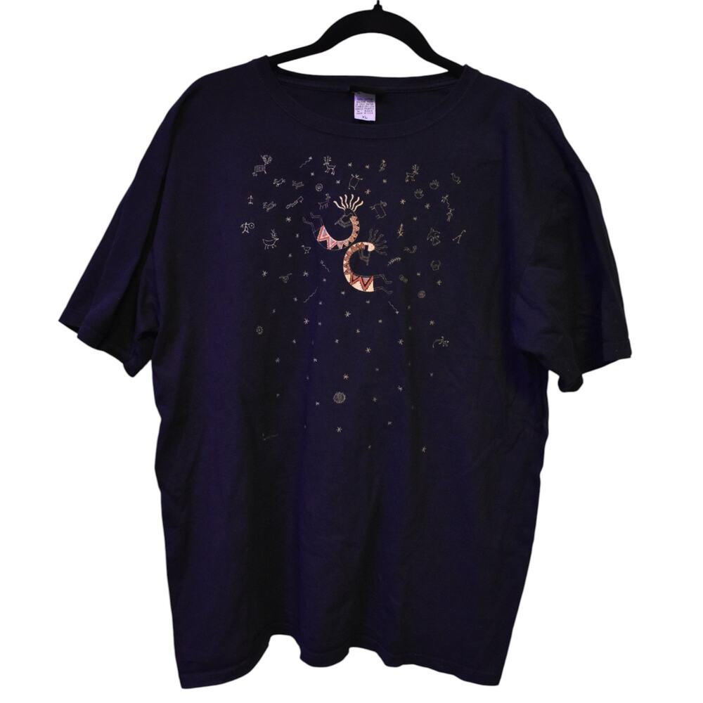 SABAKU ARTWEAR Kokopelli's Dream Short Sleeved Black Cotton T-Shirt Womens Sz XL
